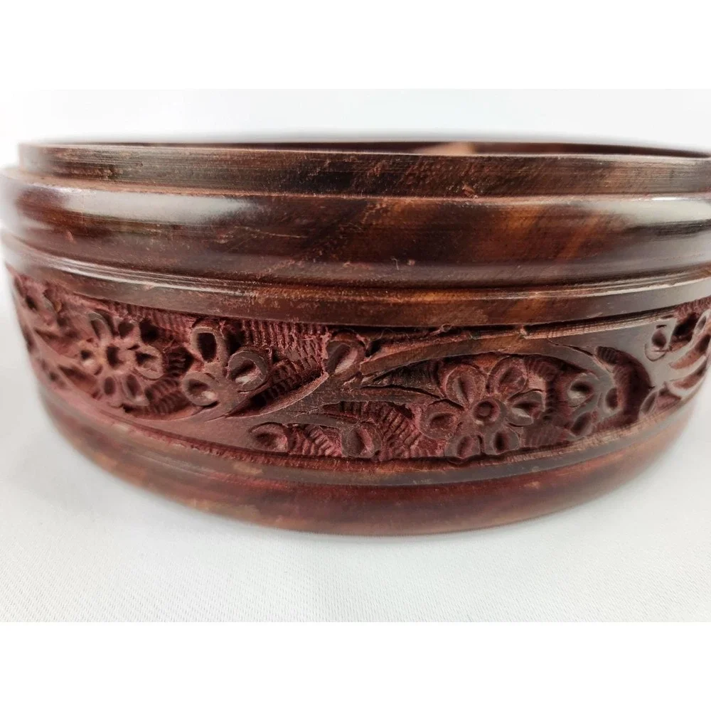 Handcrafted‎ Wooden Chapati Box Wood Divided Floral Carving Decorative Container